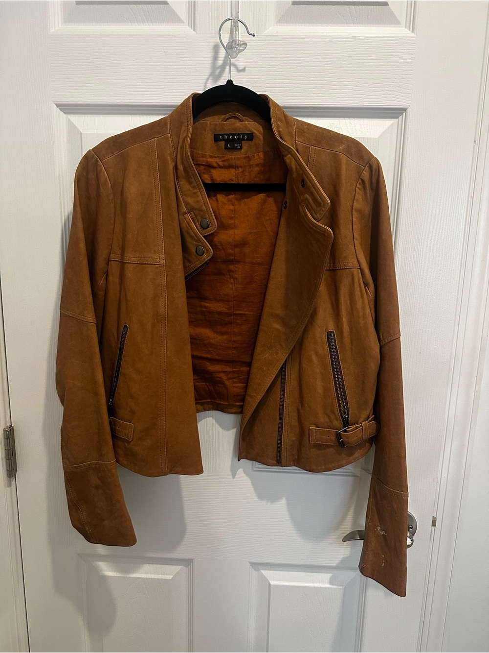 Theory Tan Lambskin Moto Jacket